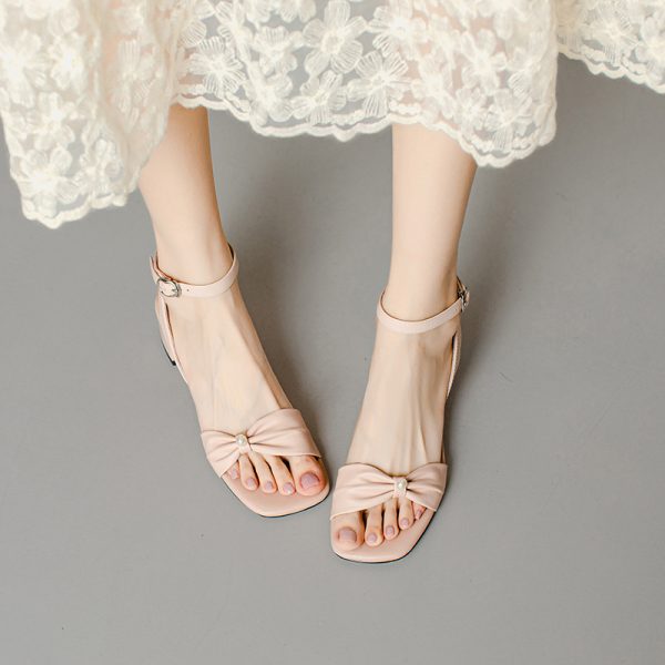 Minimalist Fairy Style Genuine Leather Open-Toe Mid-Heel Chunky Strap Sandals for Women - Summer 90s Inspired