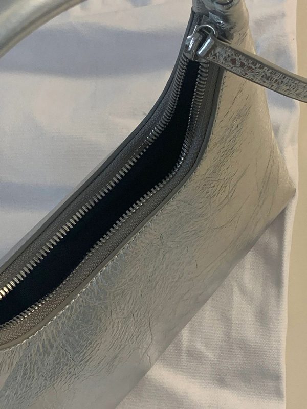 Minimalist French Crescent Shaped Underarm Bag for Women - Unique Silver Shoulder Handbag for Summer Style