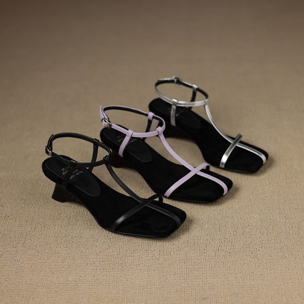Minimalist One-Strap Hollow Mid-High Heel Sandals for Women - Chic Niche Design, Fashionable Slim Fit