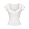 Minimalist Summer Slim-Fit Short Sleeve Henley T-Shirt for Women - Lightweight Fabric, Flattering Design, 90s Inspired