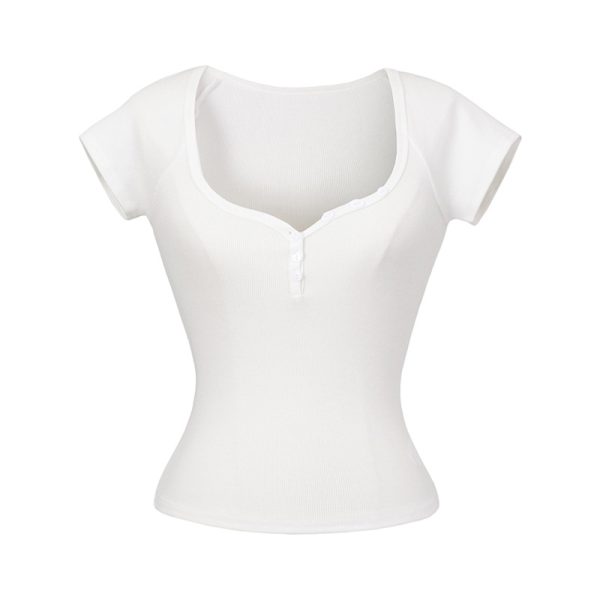 Minimalist Summer Slim-Fit Short Sleeve Henley T-Shirt for Women - Lightweight Fabric, Flattering Design, 90s Inspired