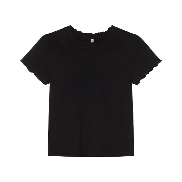 Minimalist Wave Edge Short Sleeve T-shirt for Women - Summer 2025 Solid Color Loose Fit Unique Top
