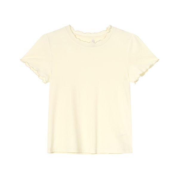 Minimalist Wave Edge Short Sleeve T-shirt for Women - Summer 2025 Solid Color Loose Fit Unique Top