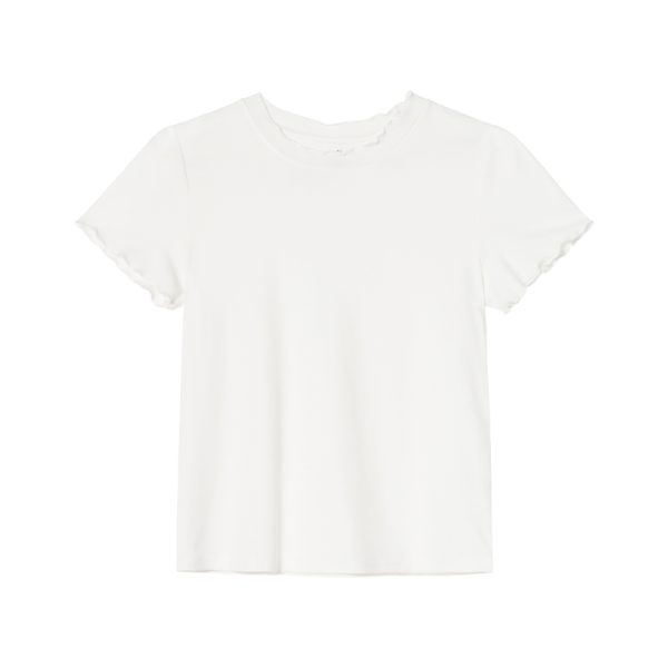 Minimalist Wave Edge Short Sleeve T-shirt for Women - Summer 2025 Solid Color Loose Fit Unique Top