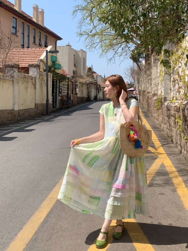 Mint Candy Retro Tencel Linen Vest Dress for Women - Summer Loose A-Line Long Skirt in Vintage Style