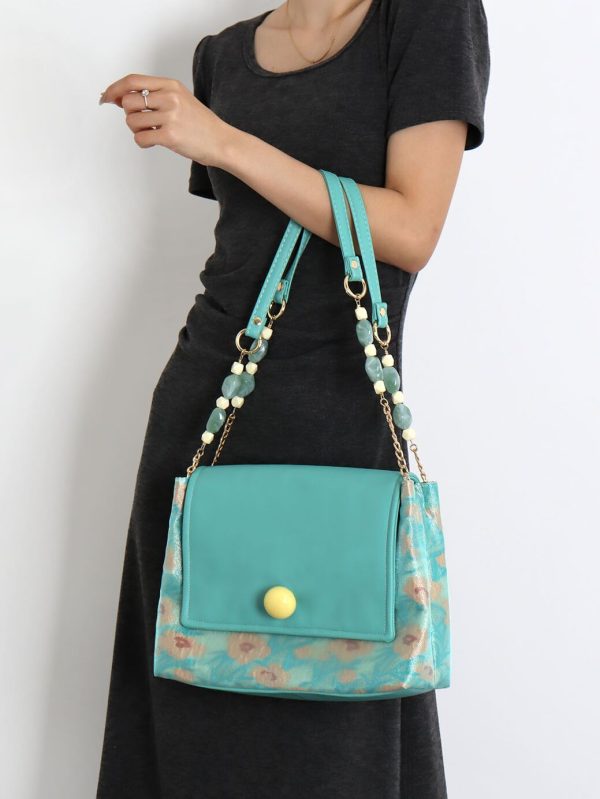 Mint Green Beaded Tote Bag - Summer Fresh Niche Envelope Shoulder Crossbody Bag for Effortless Style
