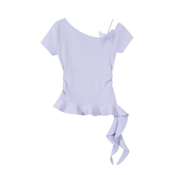 Mint Green Irregular Knitted T-shirt for Women - Unique Summer Design, Trendy Y2K Style Top