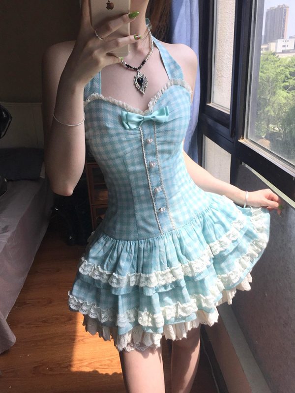 Mint Green Summer Dress for Women, Petite Princess Puff Skirt, Cute Sweet Design, Perfect for 90s and Y2K Inspired Looks