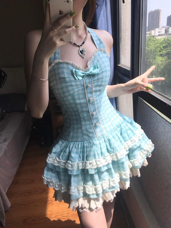 Mint Green Summer Dress for Women, Petite Princess Puff Skirt, Cute Sweet Design, Perfect for 90s and Y2K Inspired Looks