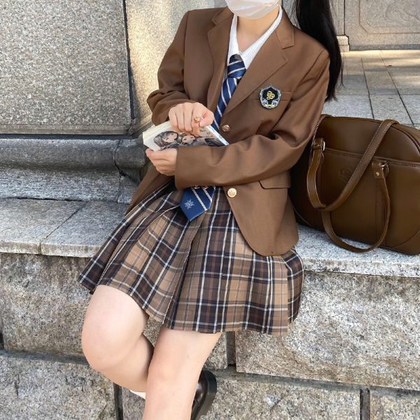 Mocha JK Plaid Skirt - Vintage-Inspired 90s Aesthetic, Ideal for Korean Style Outfits and Layering with Tees or Sweaters