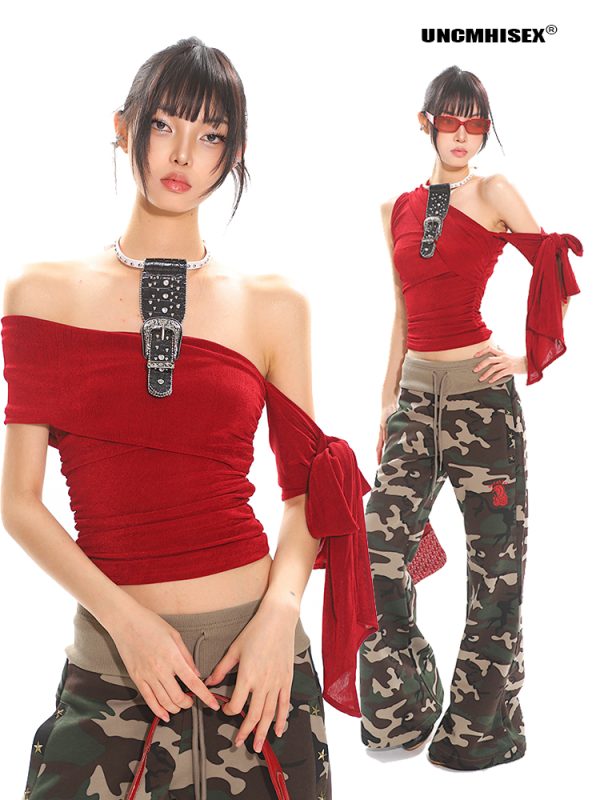 Multi-Way Slanted Shoulder One-Shoulder Top - Women's Summer Sparkling Mesh Vest, Trendy Y2K Style