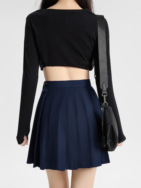 Navy Blue and Gray Pleated JK Skirt for Women - Solid Color Short Skirt, Perfect for Spring and Summer Fashion