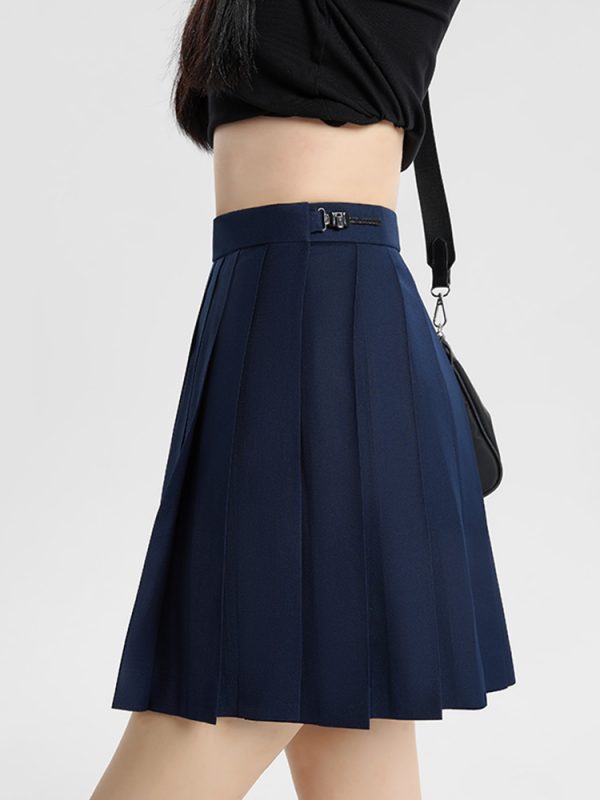 Navy Blue and Gray Pleated JK Skirt for Women - Solid Color Short Skirt, Perfect for Spring and Summer Fashion