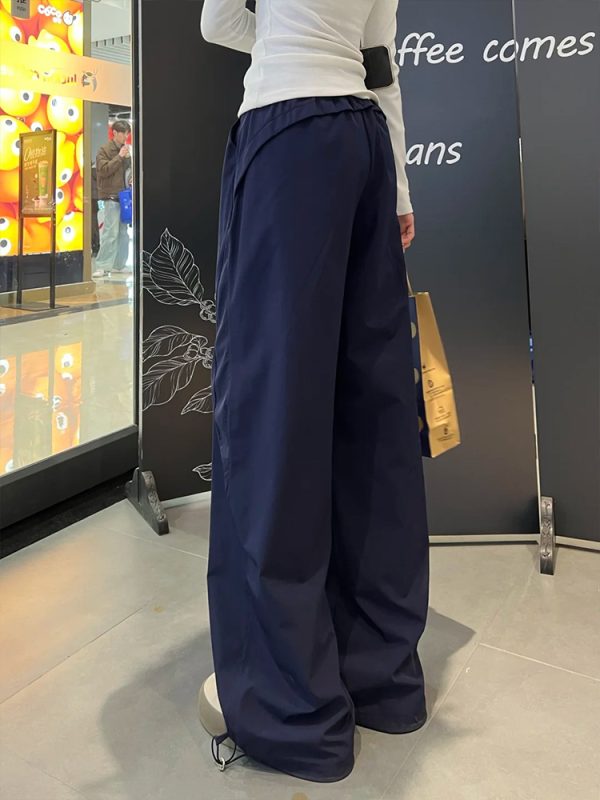 Navy Blue Loose-Fitting Plus Size Cargo Pants for Women, Quick-Dry BF Style Casual Sports Pants, Flattering Everyday Wear