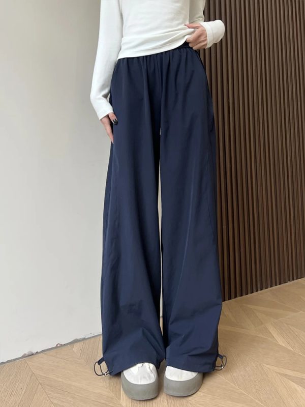 Navy Blue Loose-Fitting Plus Size Cargo Pants for Women, Quick-Dry BF Style Casual Sports Pants, Flattering Everyday Wear