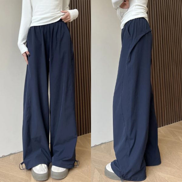 Navy Blue Loose-Fitting Plus Size Cargo Pants for Women, Quick-Dry BF Style Casual Sports Pants, Flattering Everyday Wear