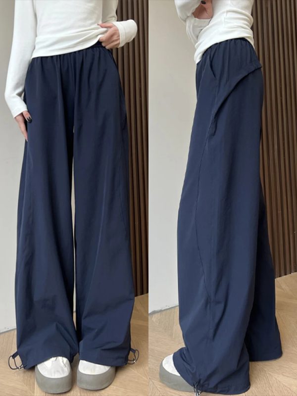 Navy Blue Loose-Fitting Plus Size Cargo Pants for Women, Quick-Dry BF Style Casual Sports Pants, Flattering Everyday Wear