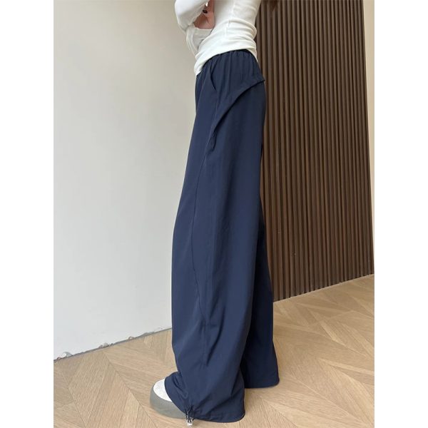 Navy Blue Loose-Fitting Plus Size Cargo Pants for Women, Quick-Dry BF Style Casual Sports Pants, Flattering Everyday Wear