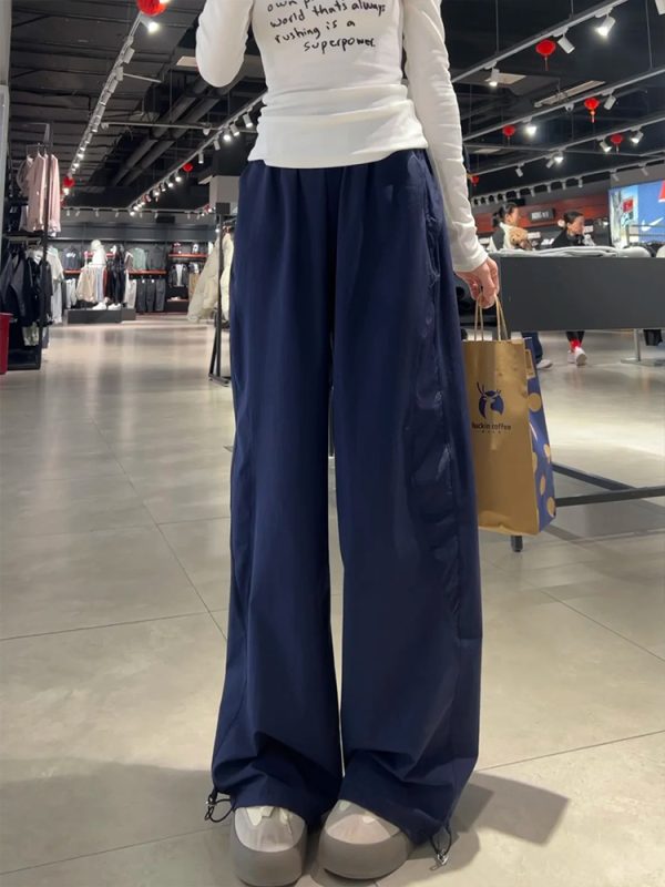 Navy Blue Loose-Fitting Plus Size Cargo Pants for Women, Quick-Dry BF Style Casual Sports Pants, Flattering Everyday Wear