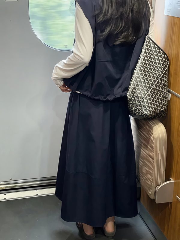 Navy Blue Plus Size A-Line Long Skirt for Women - Slimming, Tummy-Covering Summer Style, 2025 Trendy Fashion