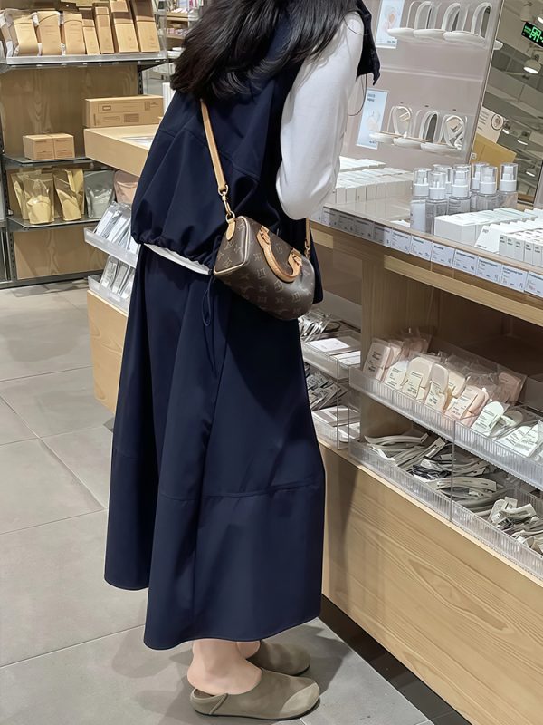 Navy Blue Plus Size A-Line Long Skirt for Women - Slimming, Tummy-Covering Summer Style, 2025 Trendy Fashion