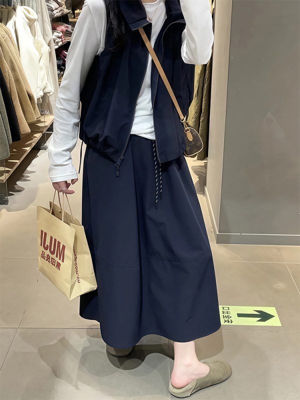 Navy Blue Plus Size A-Line Long Skirt for Women - Slimming, Tummy-Covering Summer Style, 2025 Trendy Fashion