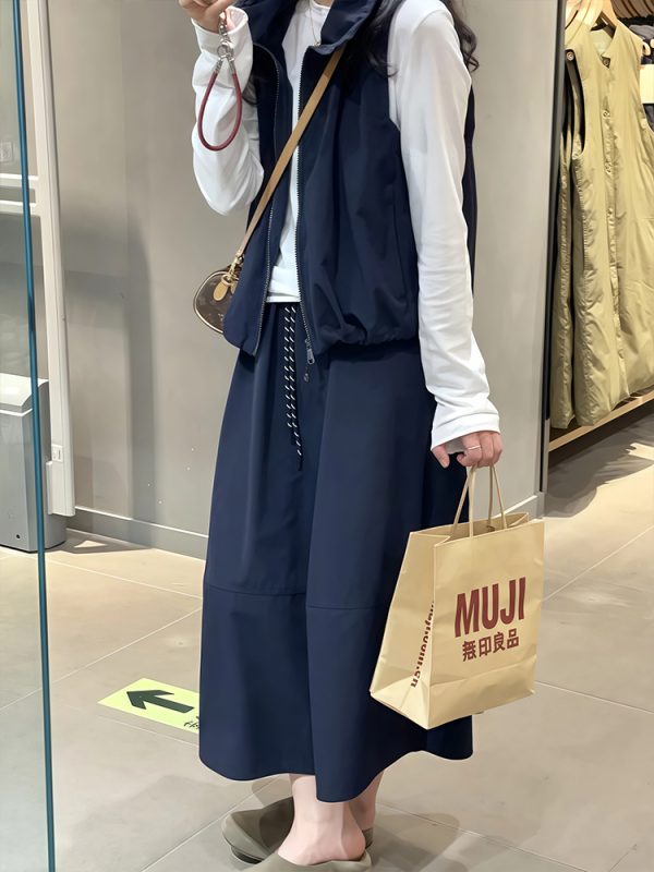 Navy Blue Plus Size A-Line Long Skirt for Women - Slimming, Tummy-Covering Summer Style, 2025 Trendy Fashion