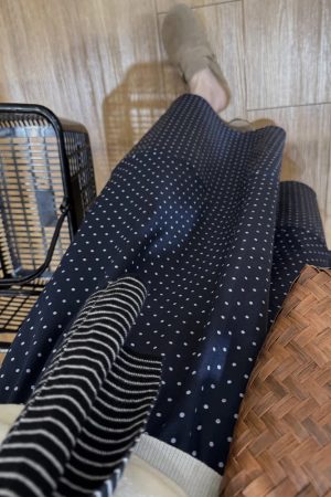 Navy Blue Polka Dot Plus Size Midi Skirt for Women - Flattering A-Line Patchwork Design, Summer 2025, Perfect for Curvy Figures