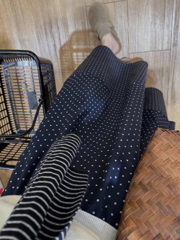 Navy Blue Polka Dot Plus Size Midi Skirt for Women - Flattering A-Line Patchwork Design, Summer 2025, Perfect for Curvy Figures