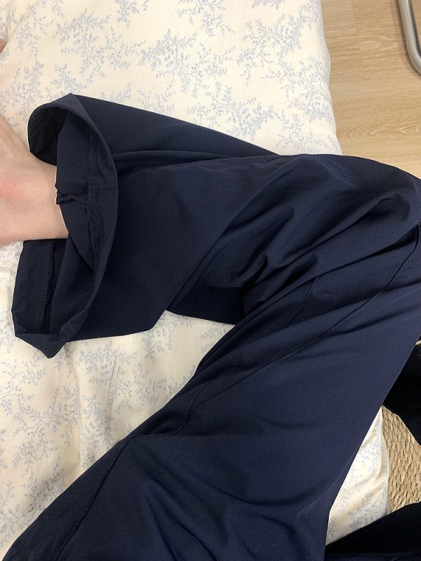 Navy Blue Women's Wide-Leg Casual Pants - Versatile Summer Loose Draping Trousers for Work & Hip-Hop Style