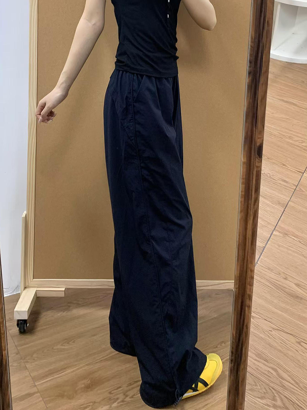 Navy Blue Women's Wide-Leg Work Pants - Loose Fit, Versatile Casual Trousers for Summer 2025, Slimming Straight-Leg Sports Style
