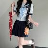 Navy Collar Japanese JK Uniform Sailor Suit Set with Waist-Defined Design - College Style Pudding Bear Aesthetic