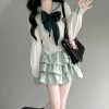 Navy Collar JK Uniform Cake Skirt with Long Sleeve Top, College Style Japanese Sailor Suit, Slimming Outfit for Women