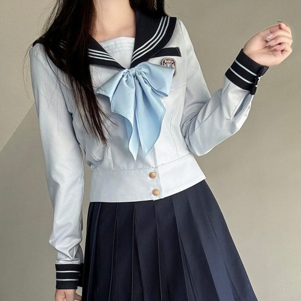 Navy Collar Sailor Suit Set - Japanese JK Uniform with Pudding Bear Design - Cute School Style Outfit for Y2K Fashion Lovers
