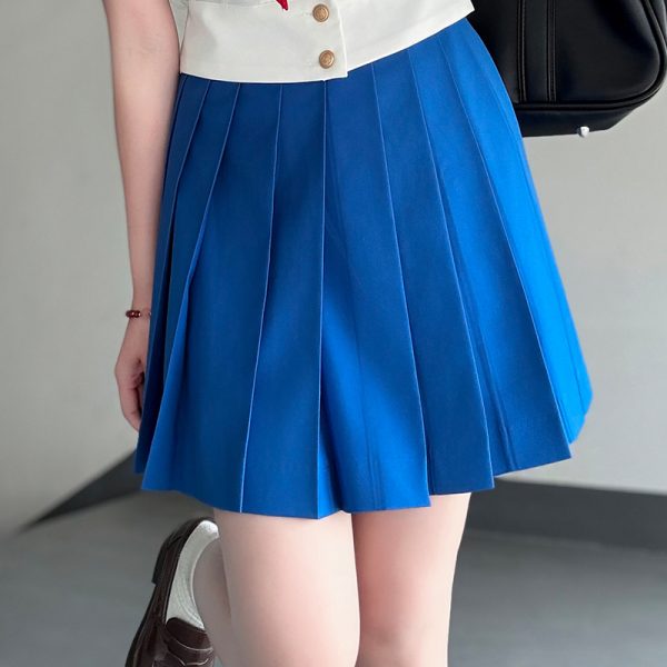 Navy Collar Sailor Suit Set - Japanese JK Uniform with Waist-Defined Short Sleeves - College Style Pudding Bear Design for Students