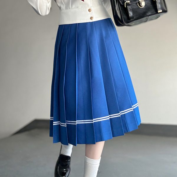Navy Collar Sailor Suit Set - Japanese JK Uniform with Waist-Defined Short Sleeves - College Style Pudding Bear Design for Students