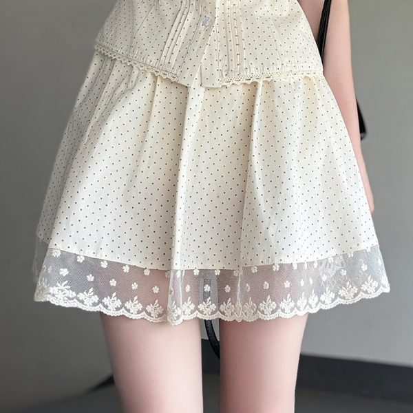 Navy Polka Dot Short Sleeve JK Uniform Set with Waist-Defining Design - Sweet Summer College Style