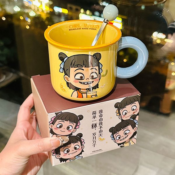 Nezha Magic Child Ceramic Mug with Lid - Cute Girls Coffee Cup for Birthdays, Perfect Gift for 2025