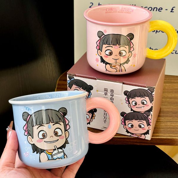 Nezha Magic Child Ceramic Mug with Lid - Cute Girls Coffee Cup for Birthdays, Perfect Gift for 2025