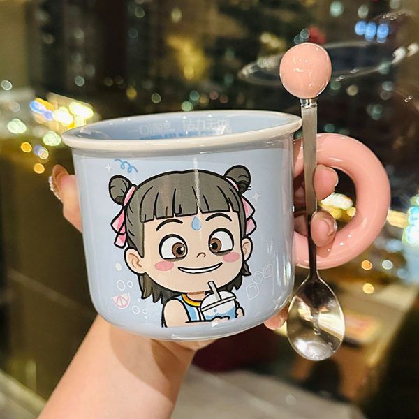 Nezha Magic Child Ceramic Mug with Lid - Cute Girls Coffee Cup for Birthdays, Perfect Gift for 2025