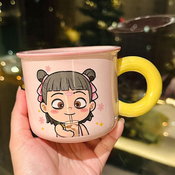 Nezha Magic Child Ceramic Mug with Lid - Cute Girls Coffee Cup for Birthdays, Perfect Gift for 2025