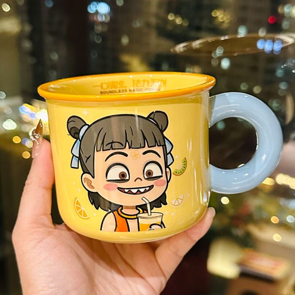 Nezha Magic Child Ceramic Mug with Lid - Cute Girls Coffee Cup for Birthdays, Perfect Gift for 2025