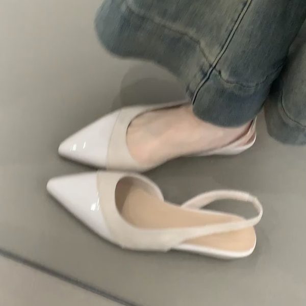 Nude Color Sheepskin Wedge Sandals for Women - Pointed Toe, Backless, Open Toe, French Gentle Style, Commuting Footwear