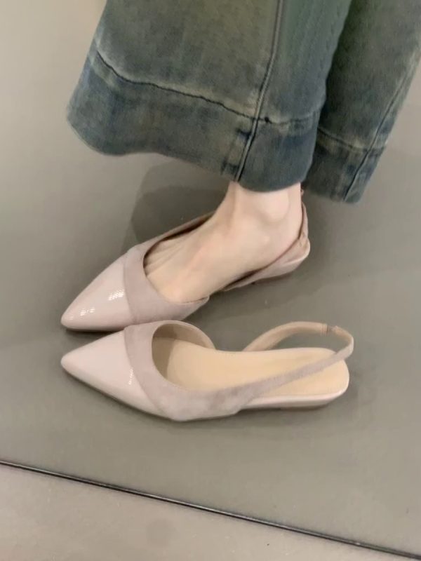 Nude Color Sheepskin Wedge Sandals for Women - Pointed Toe, Backless, Open Toe, French Gentle Style, Commuting Footwear