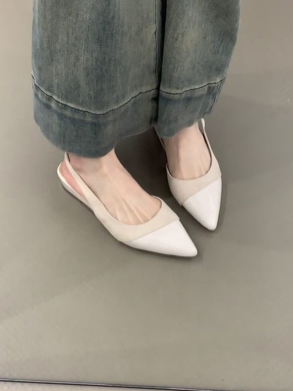 Nude Color Sheepskin Wedge Sandals for Women - Pointed Toe, Backless, Open Toe, French Gentle Style, Commuting Footwear