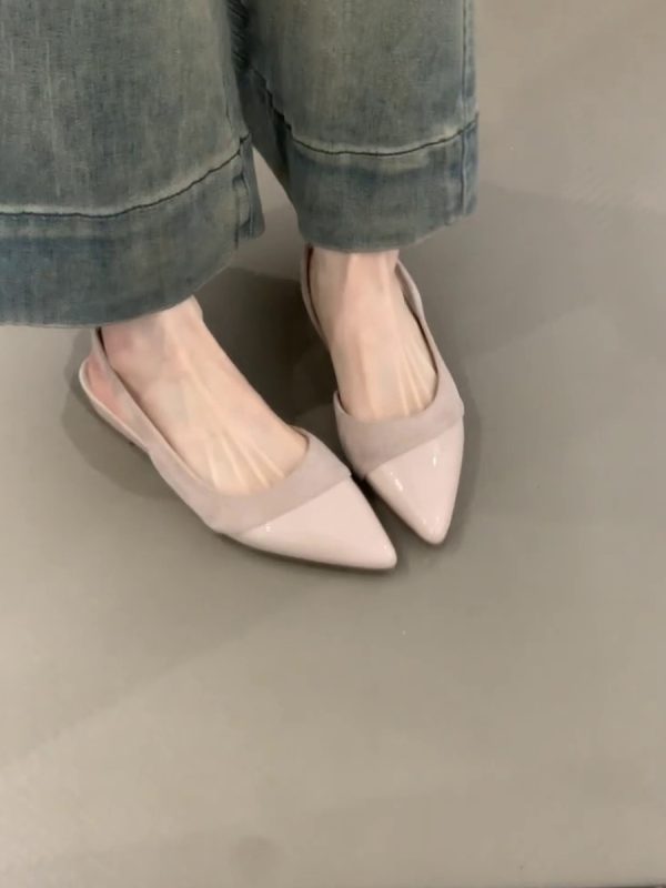 Nude Color Sheepskin Wedge Sandals for Women - Pointed Toe, Backless, Open Toe, French Gentle Style, Commuting Footwear