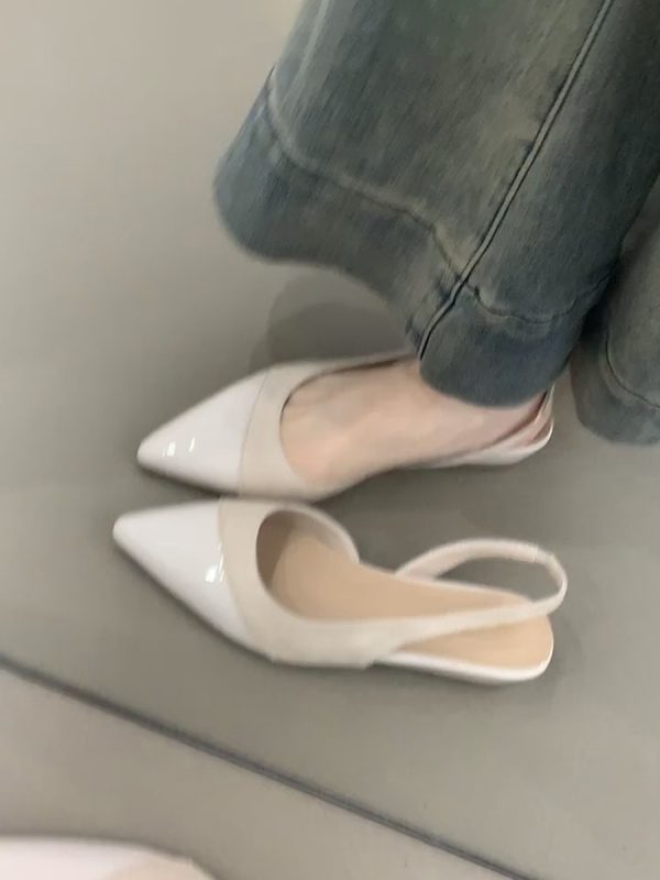 Nude Color Sheepskin Wedge Sandals for Women - Pointed Toe, Backless, Open Toe, French Gentle Style, Commuting Footwear