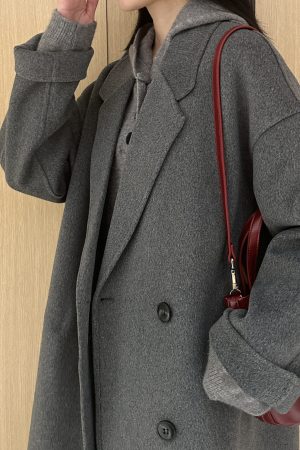 Oatmeal Cashmere Coat for Women, Mid-Length 2024 Winter Korean Style High-End Down Jacket with Thick Inner Lining Outerwear