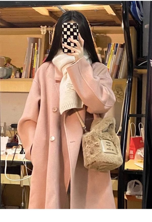 Oatmeal Cashmere Coat for Women, Mid-Length 2024 Winter Korean Style High-End Down Jacket with Thick Inner Lining Outerwear