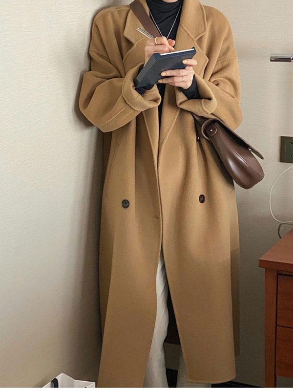Oatmeal Cashmere Coat for Women, Mid-Length 2024 Winter Korean Style High-End Down Jacket with Thick Inner Lining Outerwear
